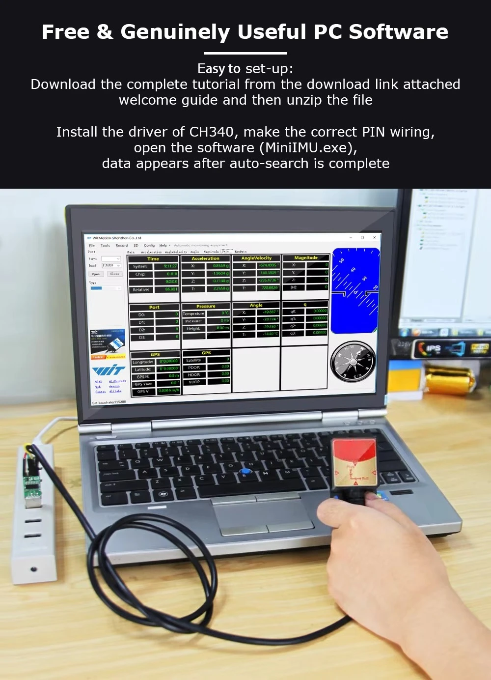 High-precision accelerometer + gyroscope + angle with temperature and magnetometer compensation, IP67 waterproof inclinometer