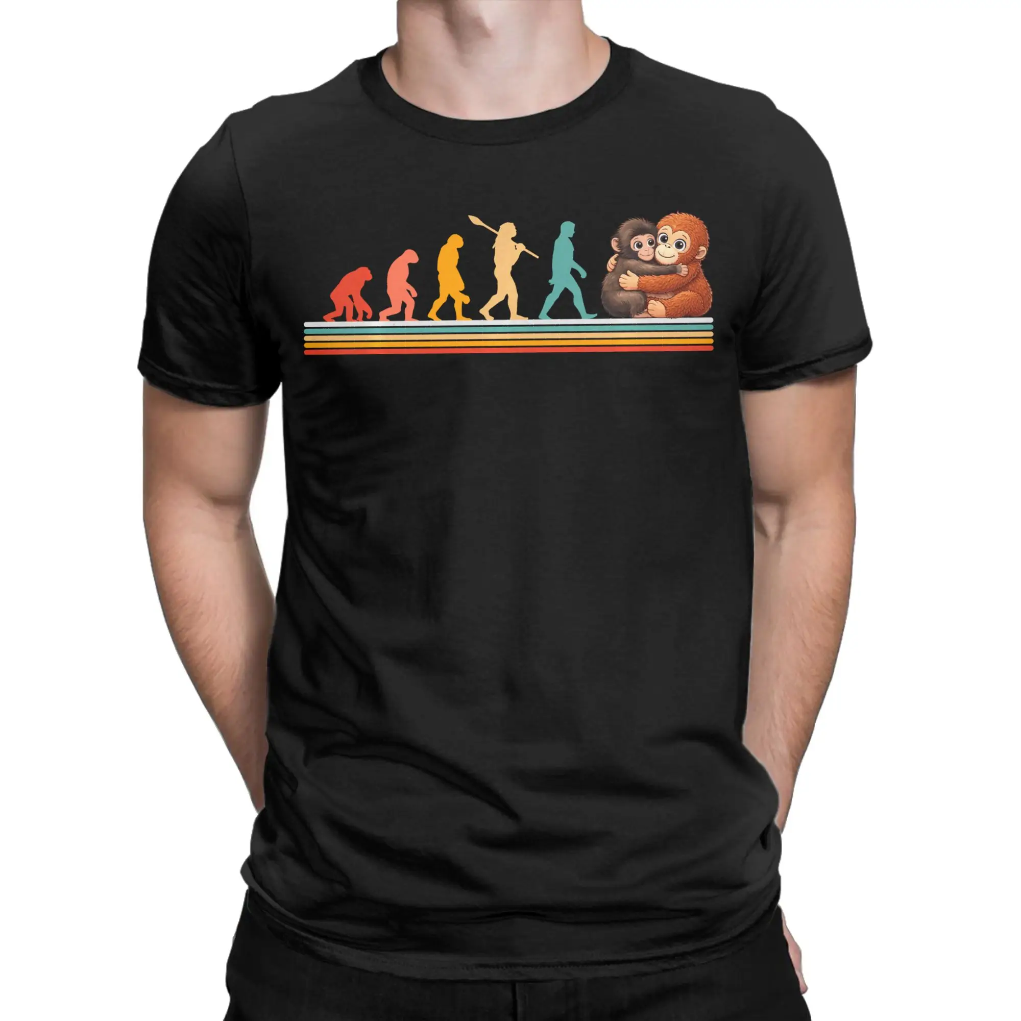 Men Funny Evolution Hugging Monkey Punch T Shirts  Cotton Clothes Funny Short Sleeve Round Neck Tees Summer T-Shirts
