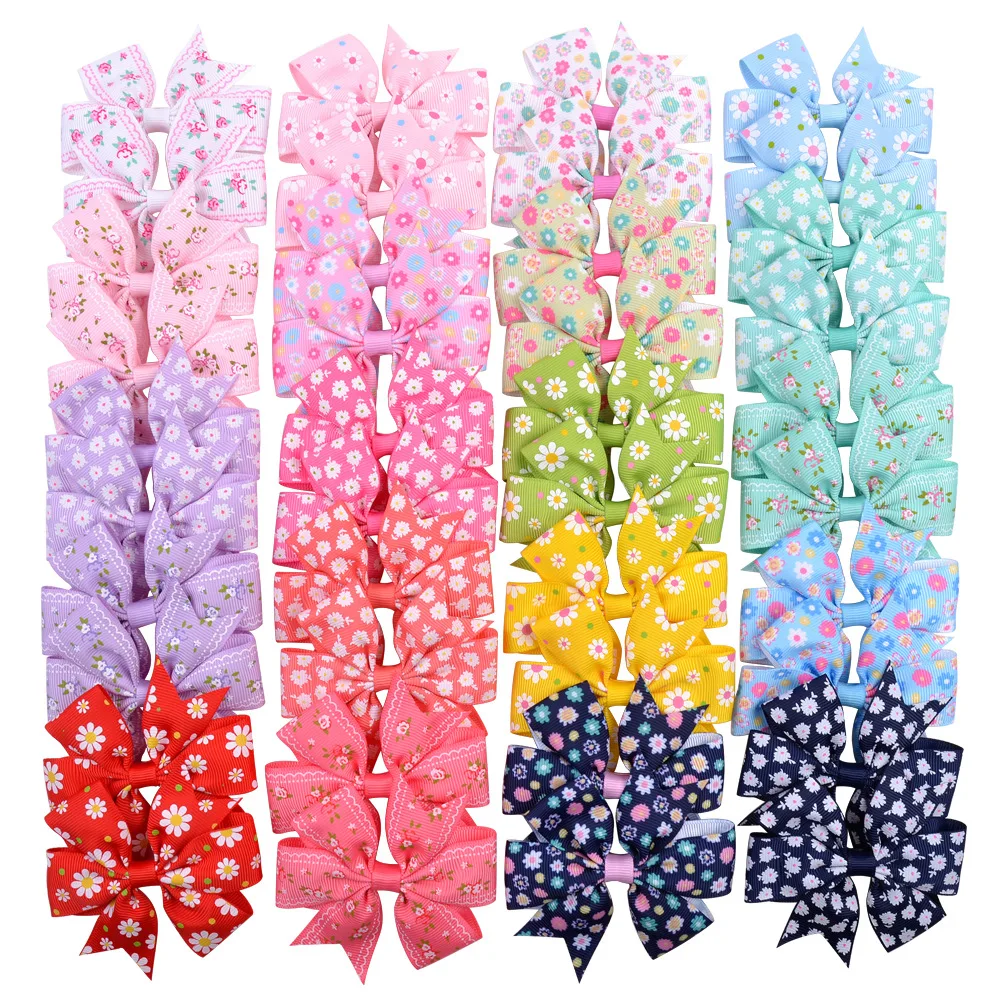 1 Piece 20 Colors Printed Flower Hair Bows With Clip For Girls Grosgrain Ribbon Hair Clip Hairgrips Barrettes Hair Accessories