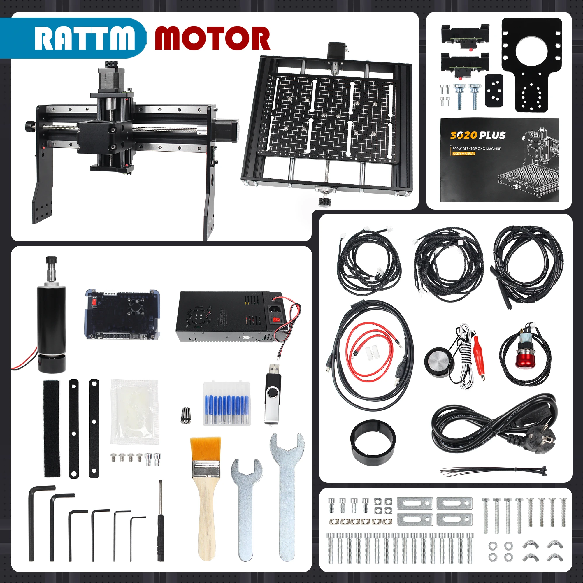 【EU US】3020 Plus GRBL Control CNC Router Milling Woodworking Machine With 500W DC Spindle Linear guide version