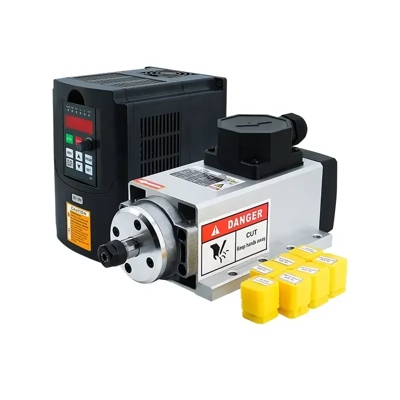 

HLTNC CNC 1.5kw 220v/110V Square Air Cooling Spindle 1500W Air-cooled Milling Spindle + 1.5KW VFD Inverter +1 Set ER11 for
