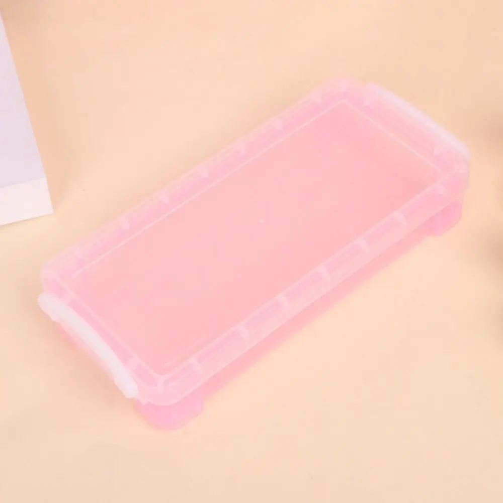 

Large Capacity Transparent Pencil Case Space-Saving with White Buckles Stationery Storage Box Stackable Double Open