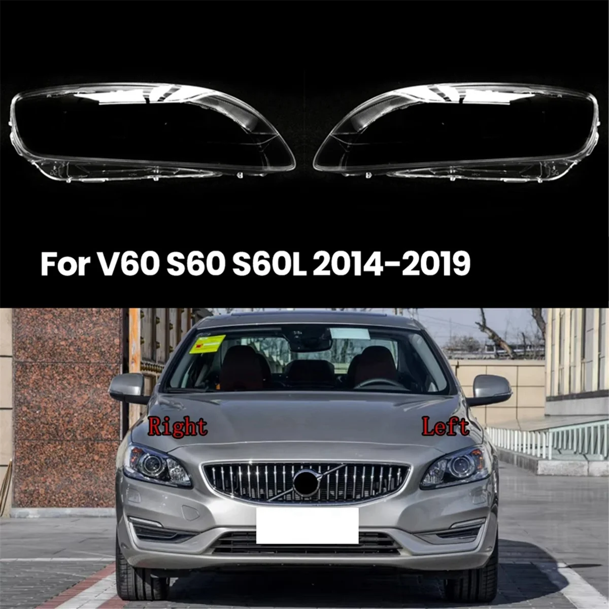 For Volvo V60 S60 S60L 2014-2019 Transparent Lampshade Headlight Mask Cover Headlamp Shell Lens Right