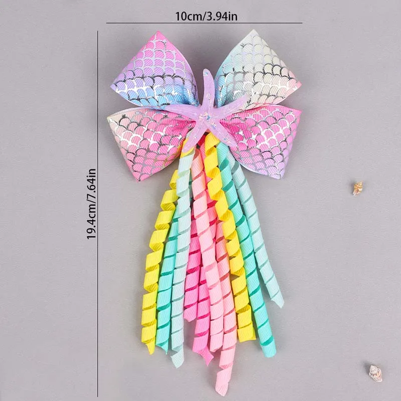 ncmama 2/1Pcs Mermaid Ribbon Flower Hair Clips Wavy Curls Hairpins for Toddler Sweet Girls Handmade Barrettes Hair Accessories