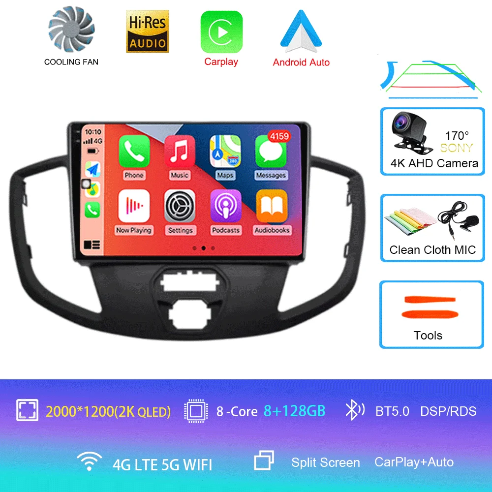 Android 16 Draadloze Carplay & Auto WIFI + 4G voor Ford Transit 2015 2016 2017 2018 autoradio multimediaspeler stereo 2D