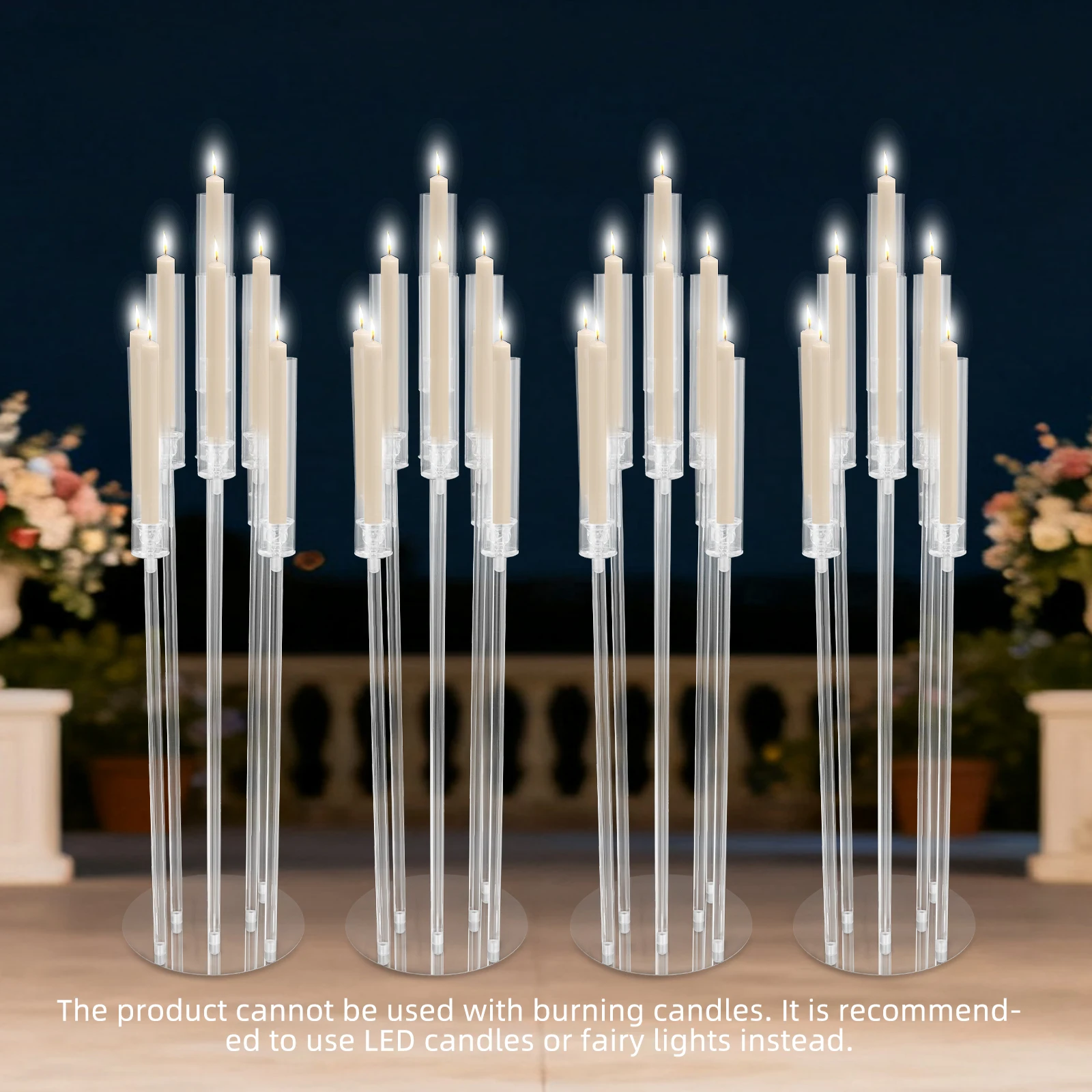 

4pcs Transparent Acrylic 28x108cm Nine-head Wedding Candlestick Round Base Electronic Candle Pedestal