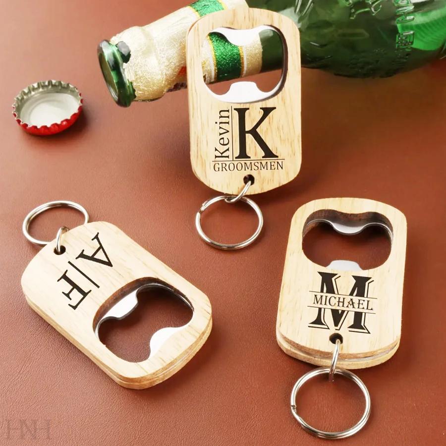 

1/50pcs Personalized Wedding Keychains Bottle Opener Custom Wedding Openers Laser Engraving Oak Opener for Groomsmen Guest Gifts
