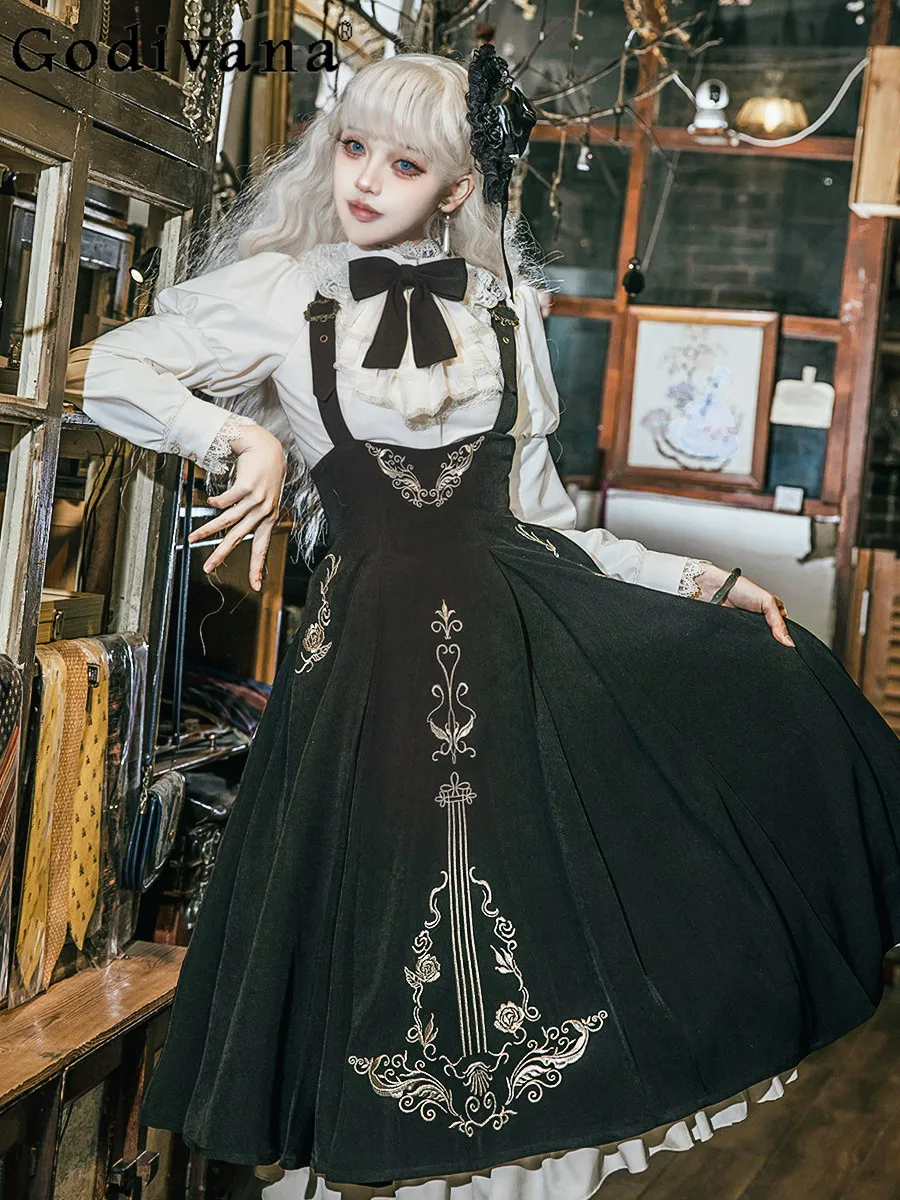 

Japanese original lolita gothic dark court-style shirt and skirt set everyday college-style elegant lady outfit