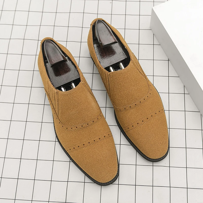 

Retro Men Loafers Black Yellow Suede Men One-foot Business Casual Formal Leather Shoes Social Shoes Sizes 38-46 Men Shoes