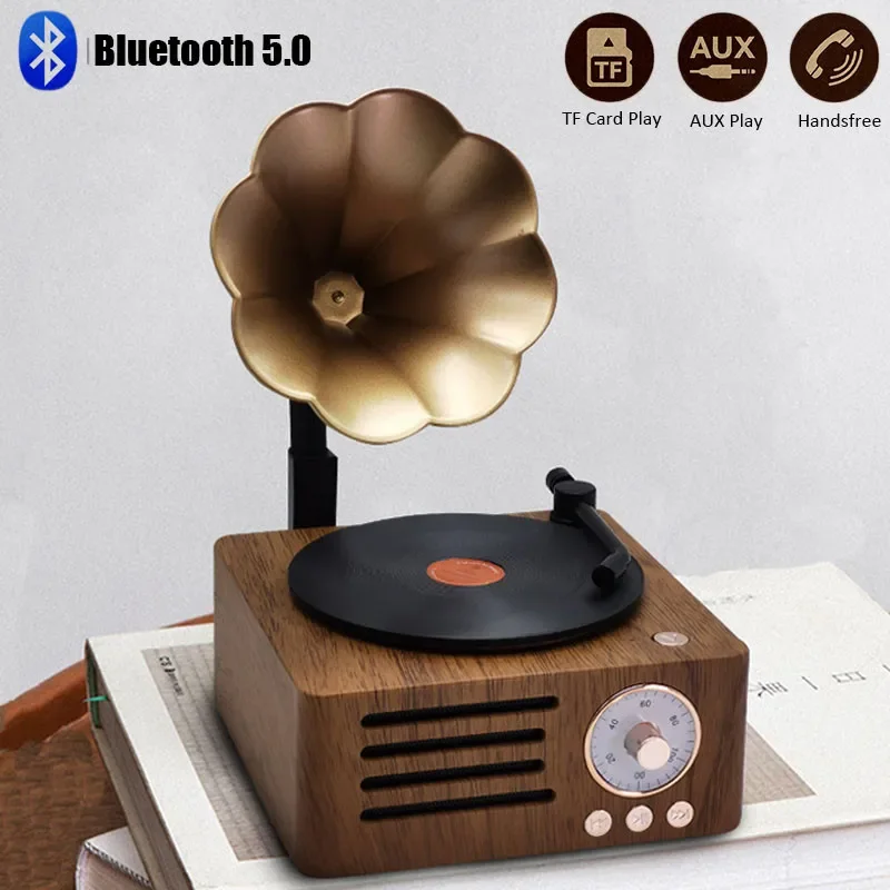 Retro-Plattenspieler drahtlose Bluetooth-Lautsprecher Vintage Sound Subwoofer tragbare Mini MP3-Spieluhr Geburtstags geschenk Home Dekoration