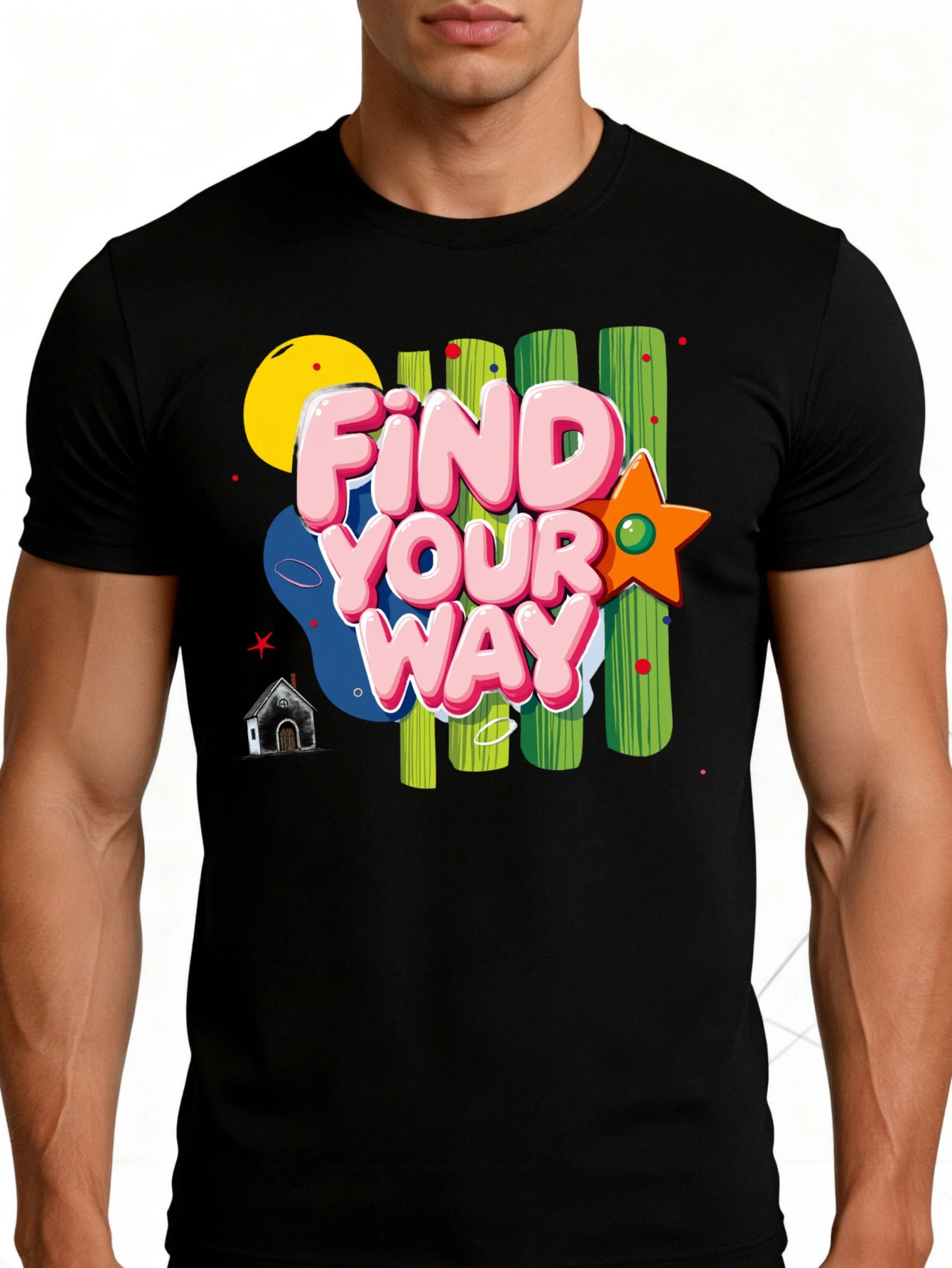 Men's Plain Graphic T-Shirt - Breathable, Soft, Lightweight - Find Your Way Cactus - Vintage Fun Graphic Casual Short Sleeve Summer Top, Gift for Him