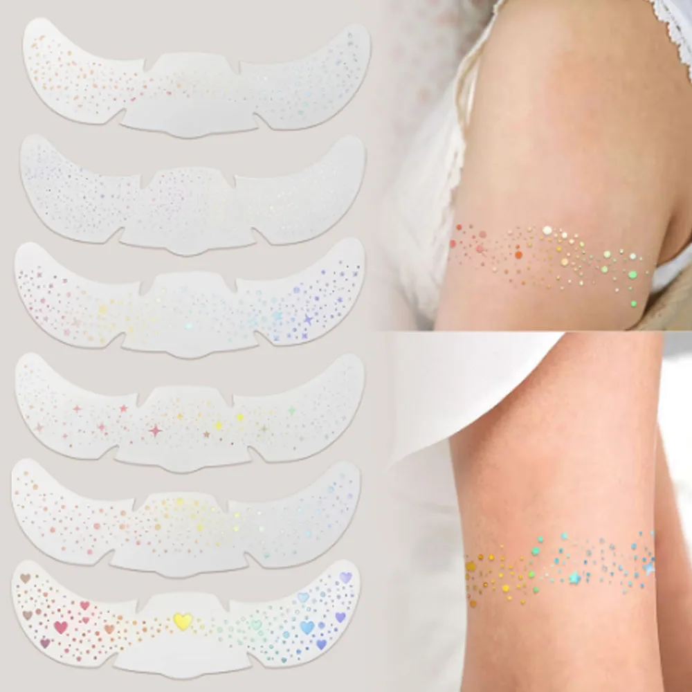 6 Sheets Glitter Freckles Holographic Stickers Heart Freckle Tattoos Glitter Stickers Waterproof Temp Tattoos For Party view 5