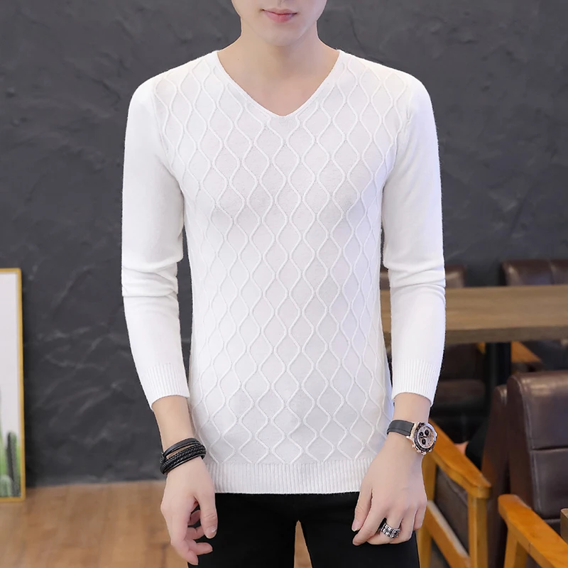 2022 New V-Neck Sweater Men's Trend Slim Knit Sweater Spring and Autumn Casual Simple Long Sleeve Solid Color Top