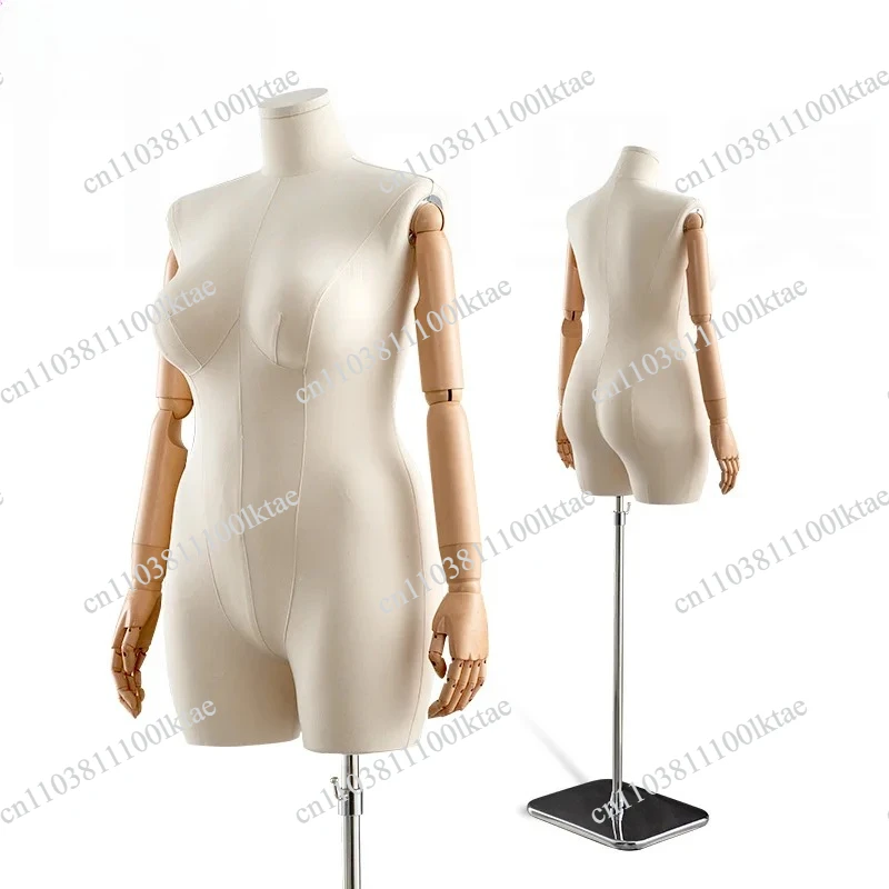 Sackcloth Big Mannequin for Large-Size Women's Clothing Fat Body Manikin Torso with Wooden Hands Standing
