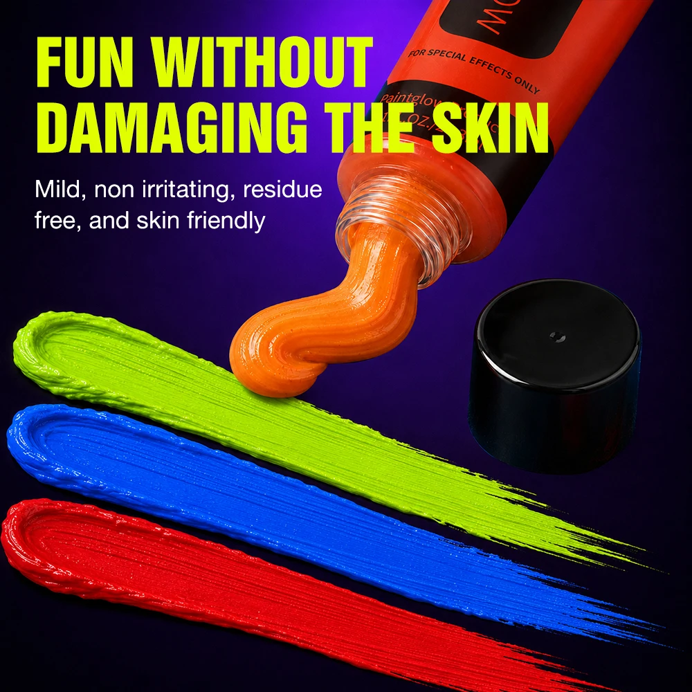 UV Fluorescent Face Body Paint Cream, Water-Based Neon Glow Makeup for Christmas, Halloween, Masquerade and Cosplay