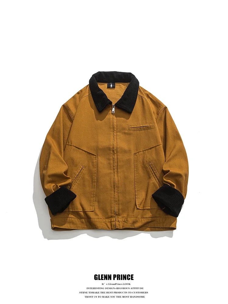 

Мужская куртка-харрингтон свободного кроя в американском ретро-стиле с цветными вставками, модная весенне-осенняя верхняя одежда в стиле рабочей одежды Детройта