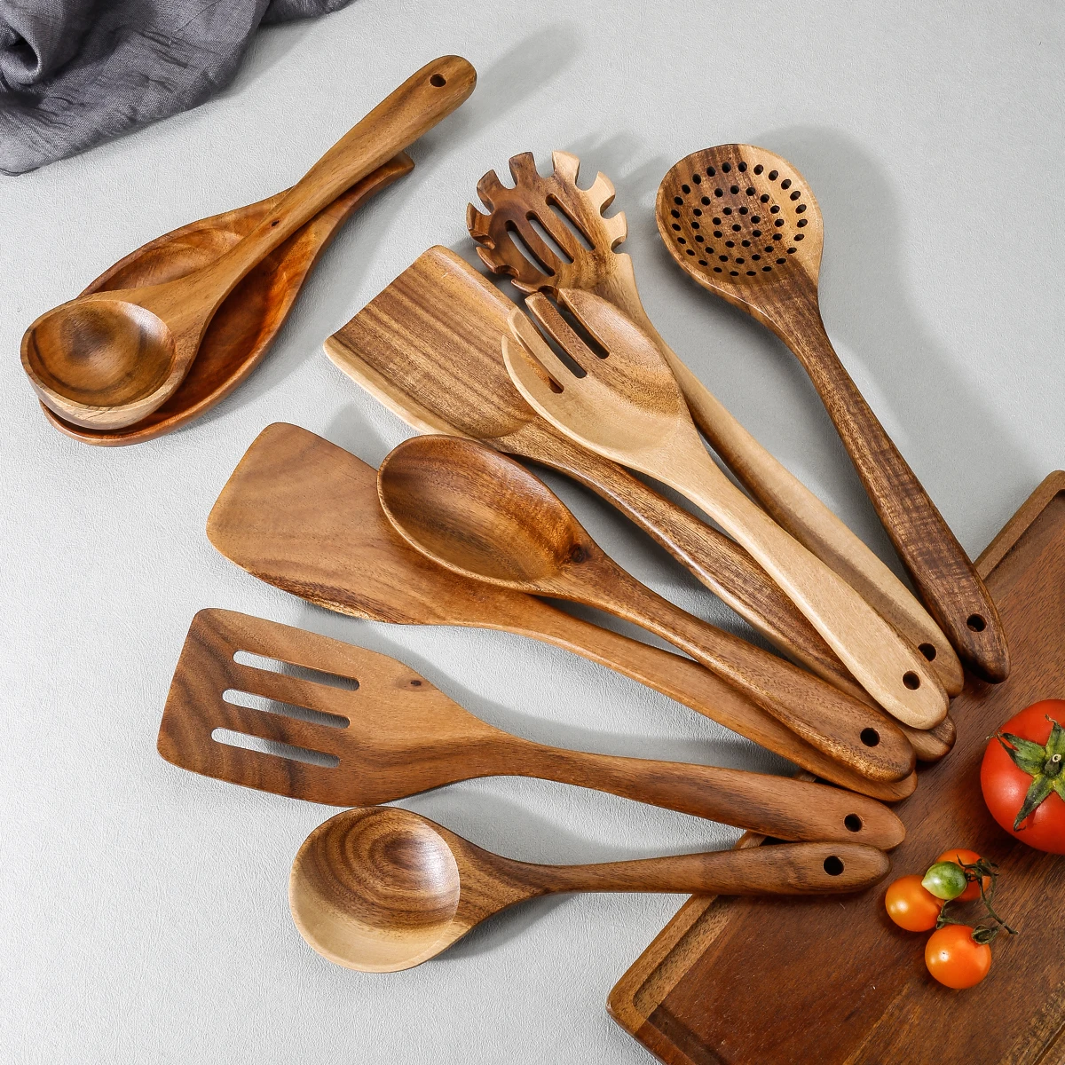 1PC-Teak wood spatula solid wood stir-fry spatula soup ladle non-stick pan wooden spatula teak kitchenware