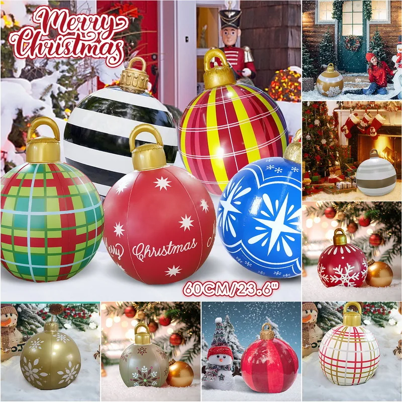 60cm Outdoor Christmas Inflatable Decoration Balls PVC Giant Balls Christmas Tree Decoration Toy Balls Without Lights