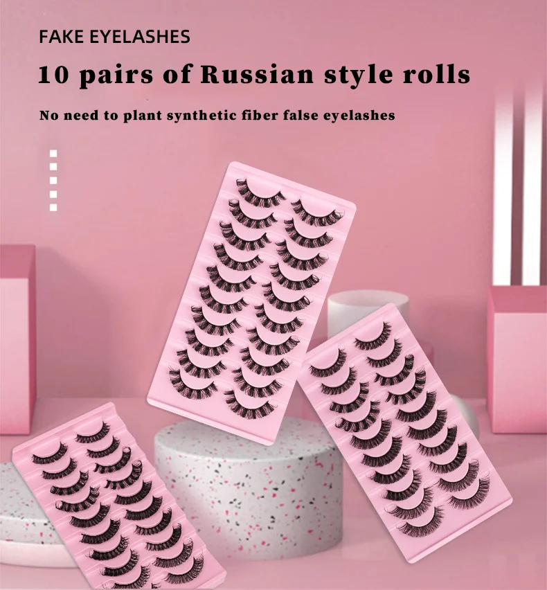 

New DD Curled Russian Curled False Eyelashes 10 Pairs Of Large Curvature Curled Eyelashes European American Thick Eyelashes