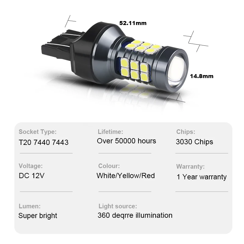 NLpearl-bombillas LED T20 7440 WY21W W21W 7443 W21/5W, luz de marcha atrás superbrillante 3030SMD, lámpara de señal de coche, 2 uds.