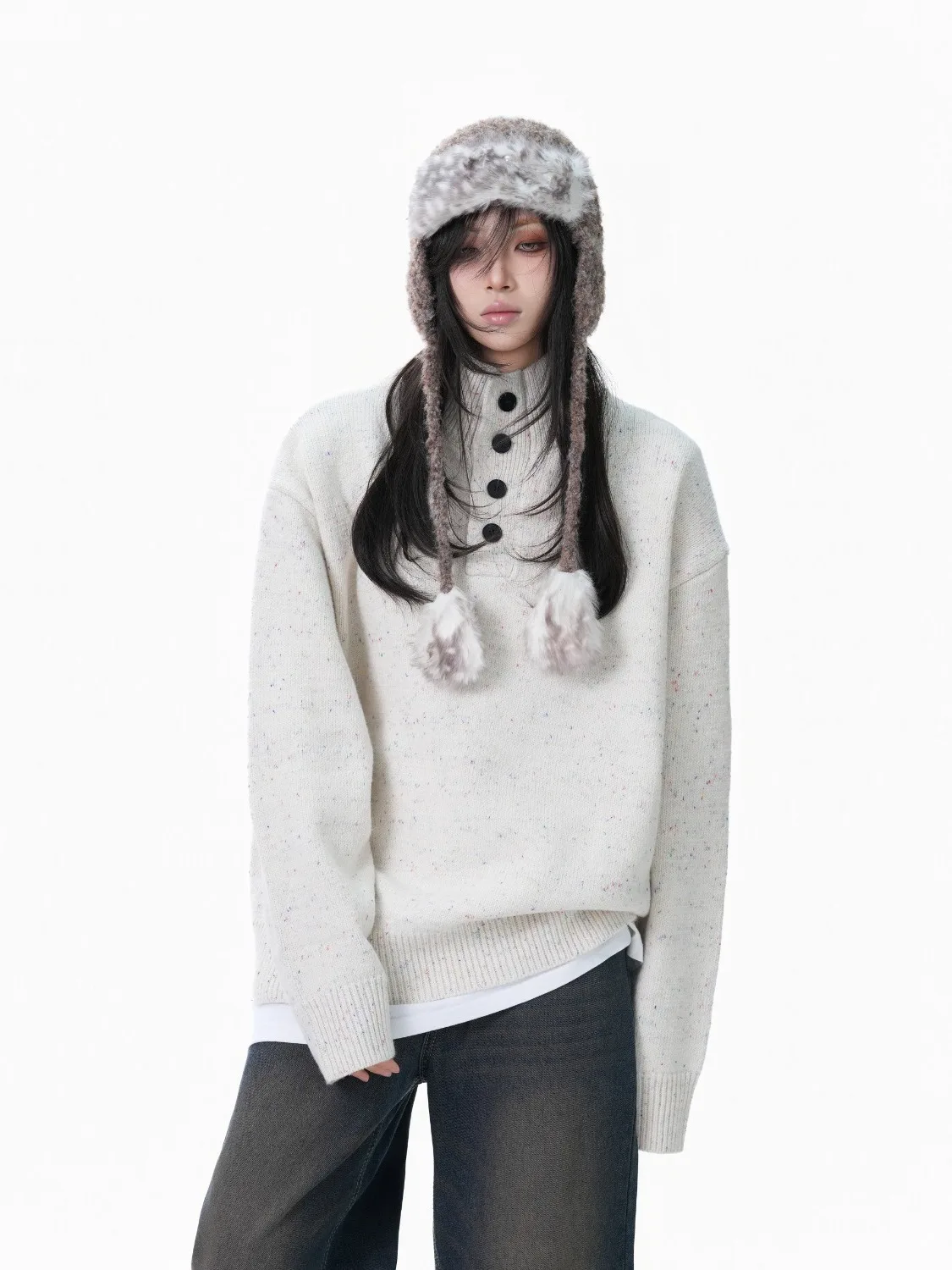 

American Sle Lazy round Ne Sweater Loose Casual ex Autumn Winter Knitted irt for Couples Warm Color Top