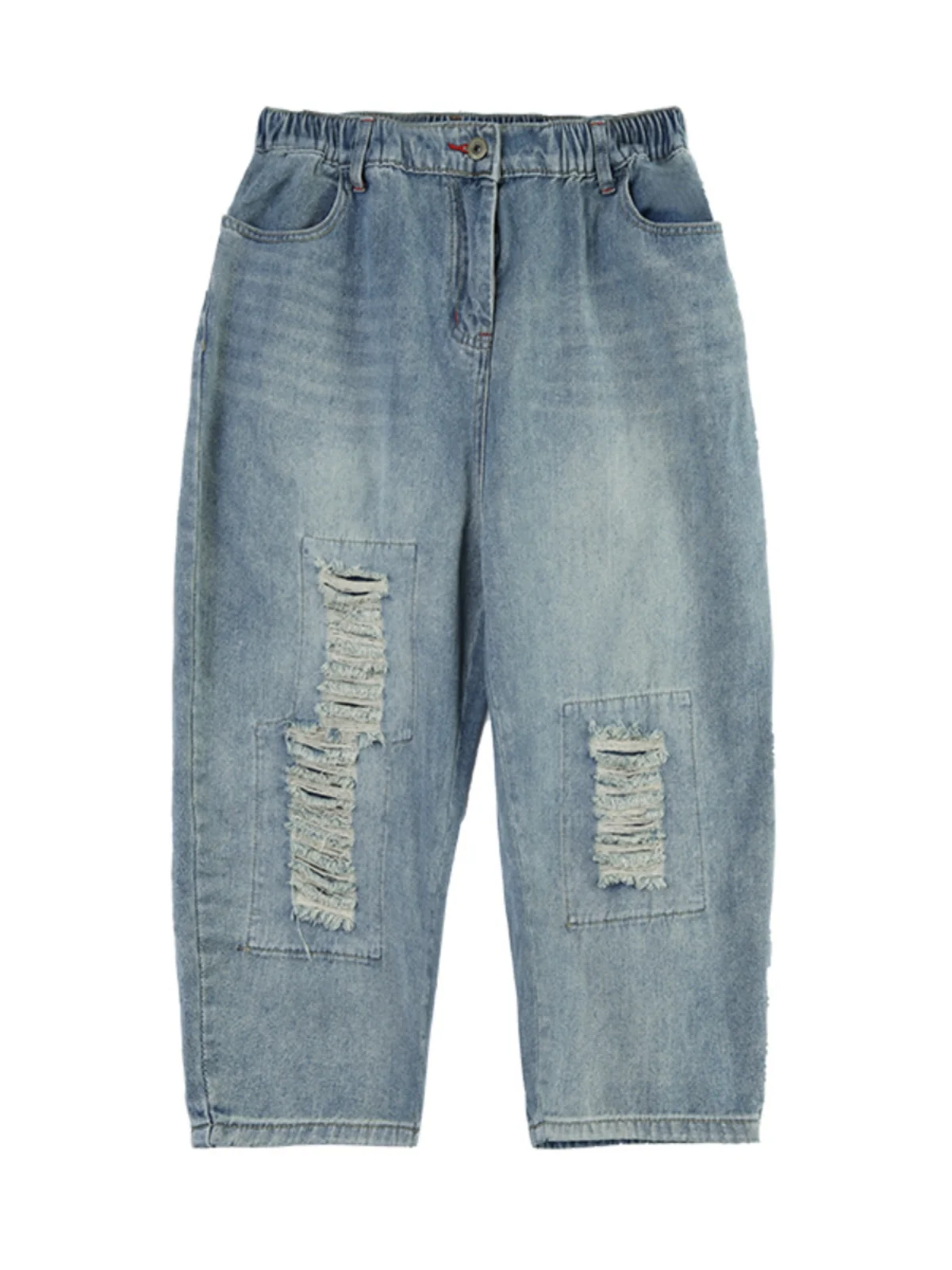 Retro Jeansy Denimowe z Wysokim Stanem, Postrzępionym Dołem, Spodnie Harlan, Letnie Cienkie, Duże Rozmiary, Odzież Damska, Vintage, Casual, Luźne...