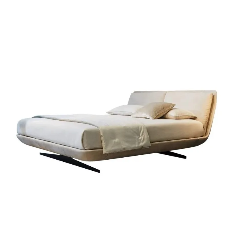 

Italian minimalist light luxury suspended bed modern simple fabric wedding bed soft bag Nordic high foot leather double bed