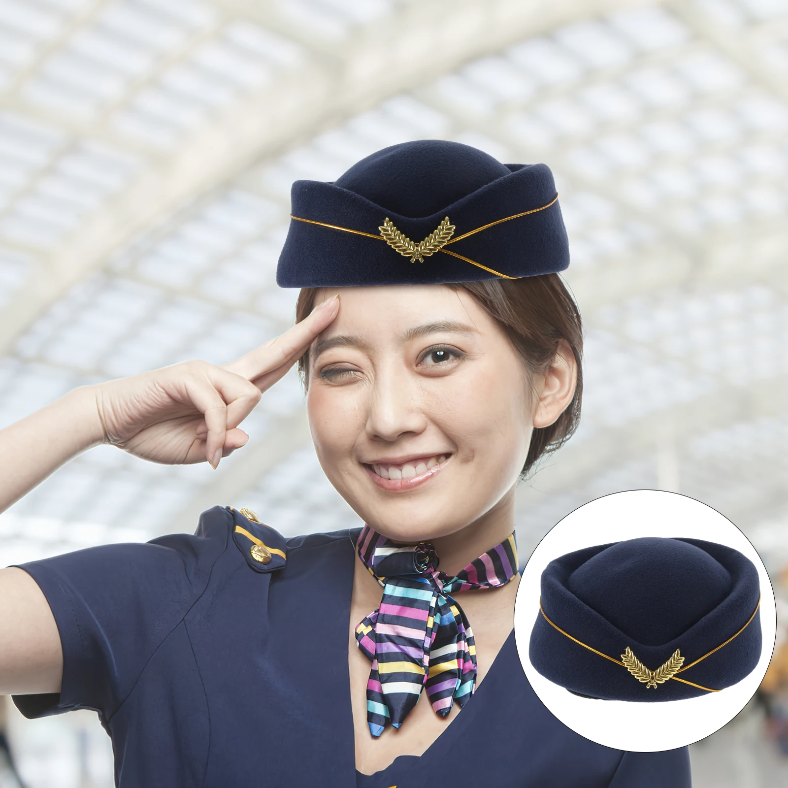

Stewardess Hat Airline Flight Attendant Costume Decorative Hat Universal Size Role Playing Accessory