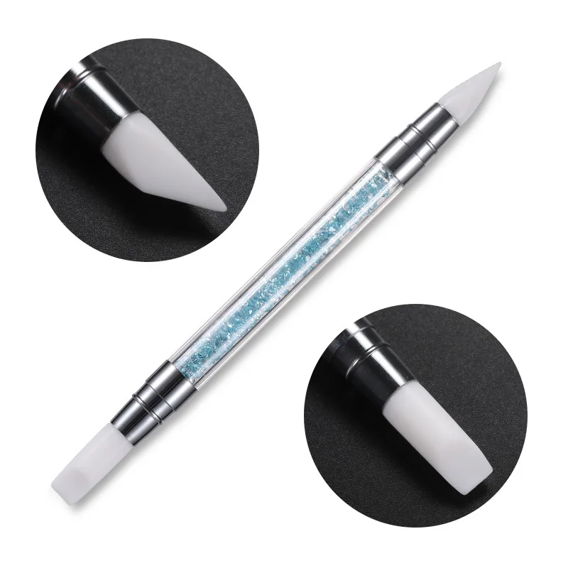 Dual-ended 2 Heads Nail Art Silicone Sculpture Pen 3D Carving DIY Glitter Powder Liquid Manicure Dotting Brush Nail Tips Tool