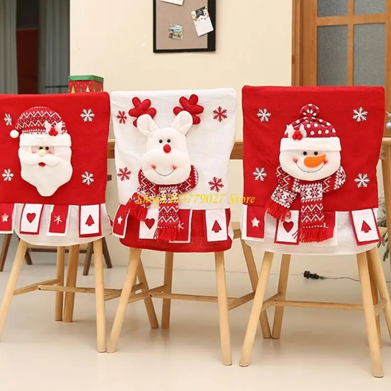 C4DF Santa Figure Soft Chair Cover Smooth Fabric Christmas Decoration for Family Christmas Event