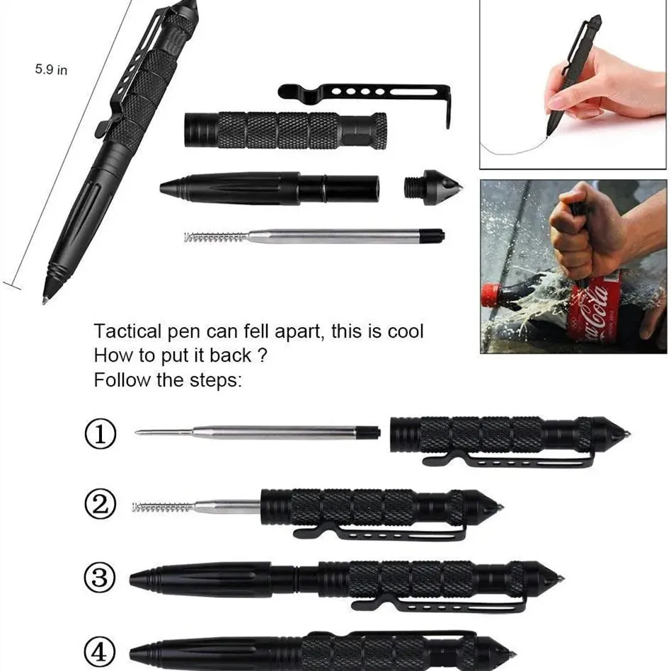 Caneta de autodefesa para emergência, Caneta tática do Windows quebrada, Escrita, Smooth EDC, Multi-Função, 10 peças por lote