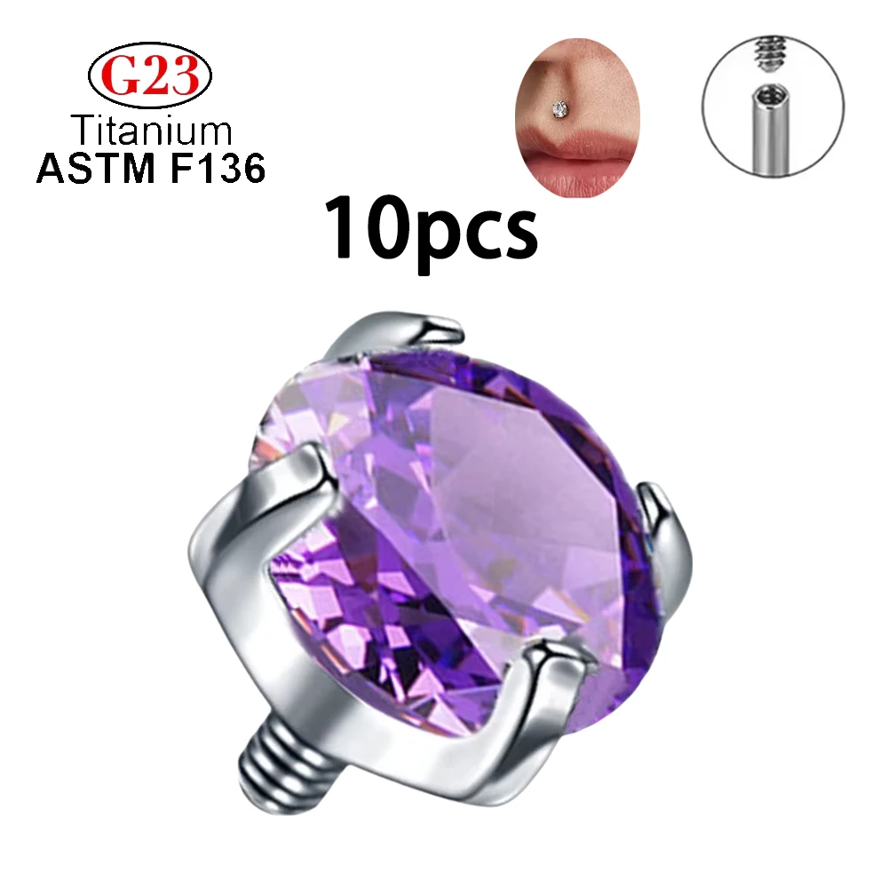 10/50pcs G23 Titanium Crystal zircon Microdermal Piercing Labret Lip Stud  Dermal Anchor Top Internally Thread Ends Body Jewelry