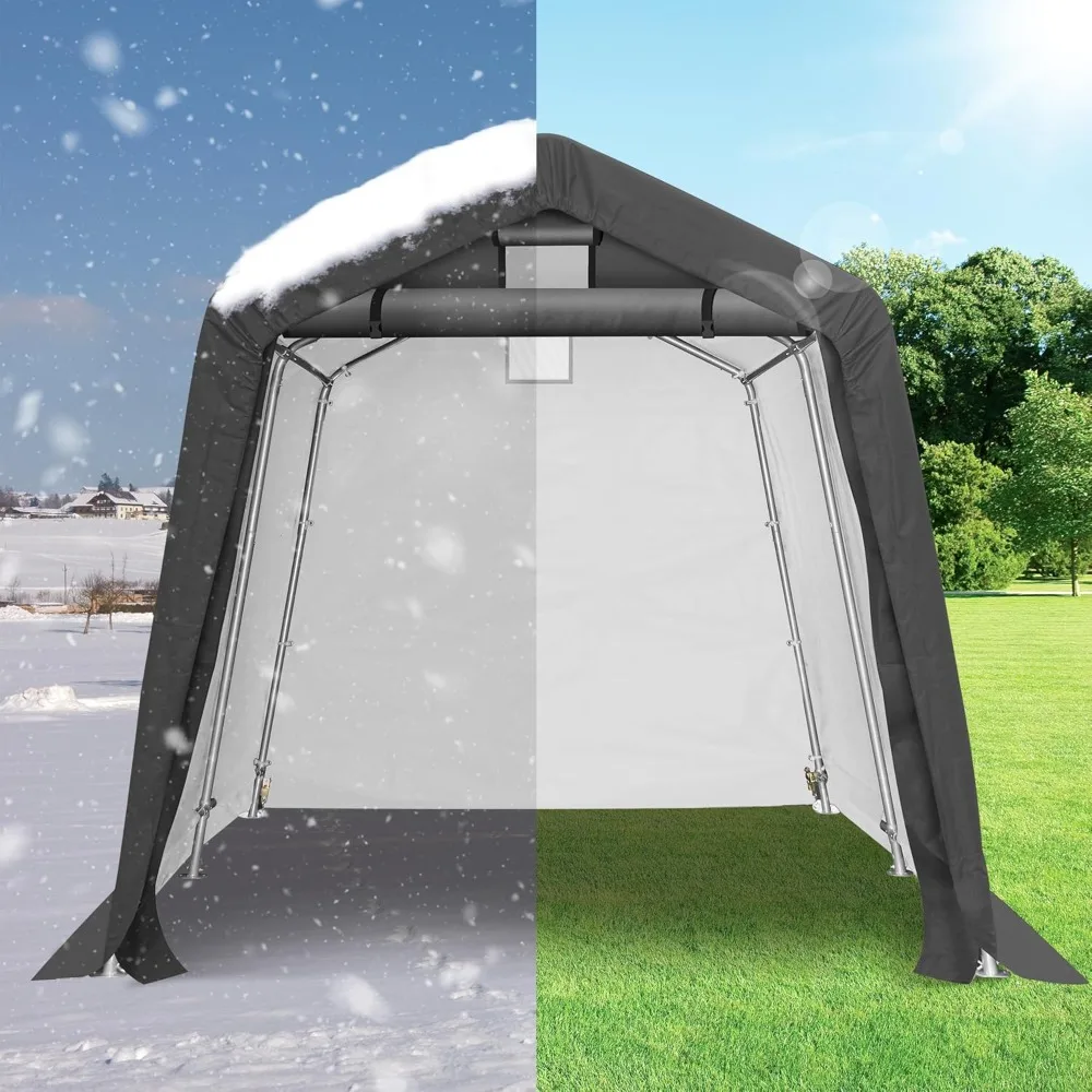 8x14 Ft Outdoor Storage Shelter, Waterproof Portable Storage Shed with Roll-up Zipper Door and Ventilated Windows for Motorcycle