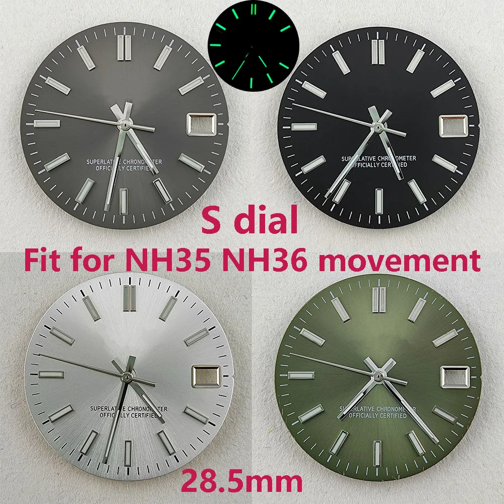 High Quality 28.5mm NH35dial watch dial S dial green luminous suitable for NH35 NH36 movement watch accessories repair tool
