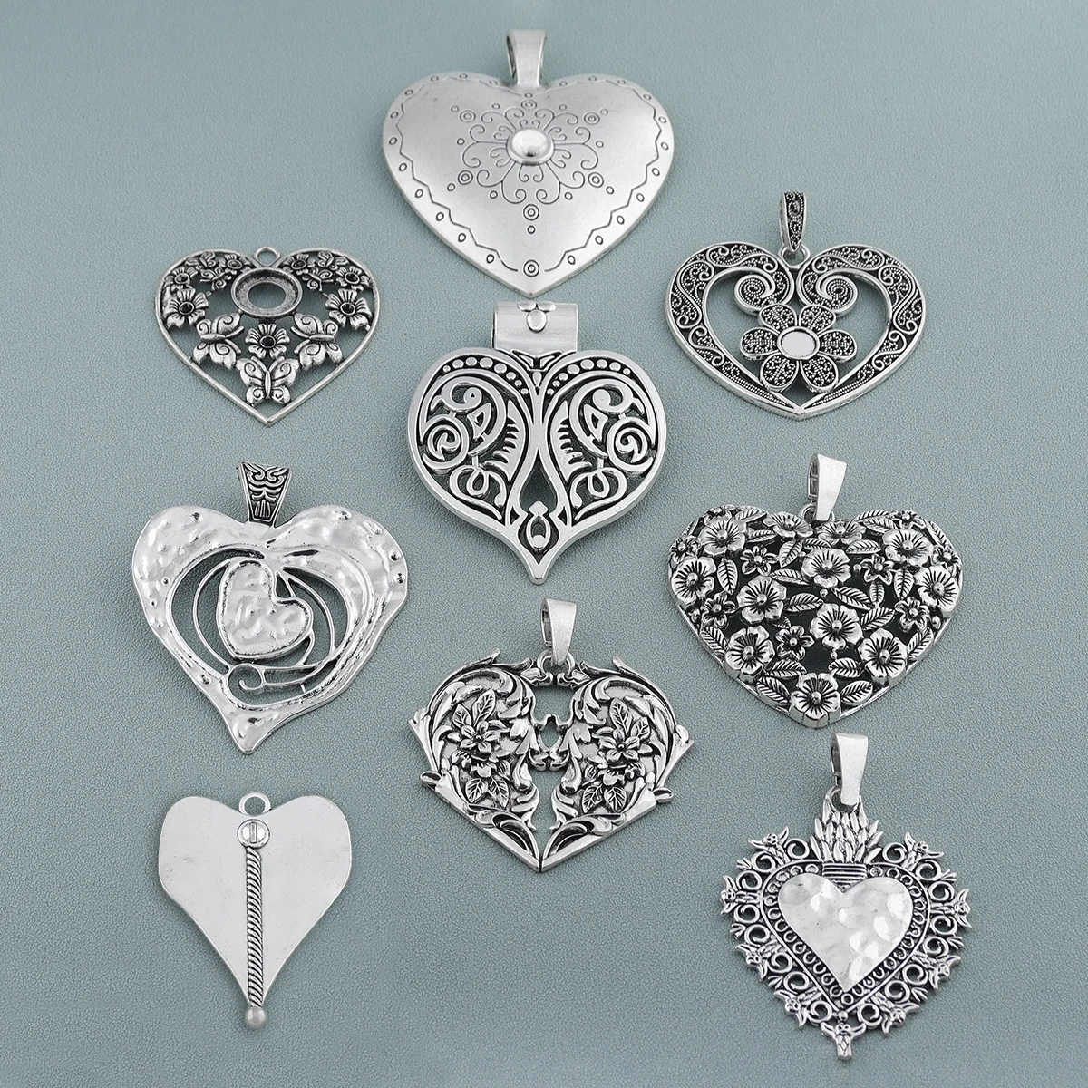 Vintage Large Tribal Metal Heart Charm Pendant Bohemian Handmade Necklace Jewelry Making Accessories Crafts Findings