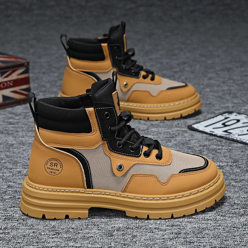 

Fashion Men Motorcycle Boots Lace-Up Outdoor Work Boots Man Platform Boots Comfort Non-Slip Men's Ankle Boots botas para hombre