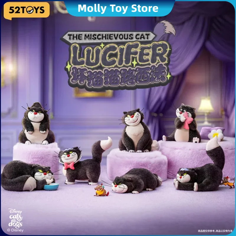 Disney Lucifer Bad Cat Series Blind Box Flocking Cartoon Figurine Ornament Festival Gift Decor Model Doll Kawaii Birthday Gifts