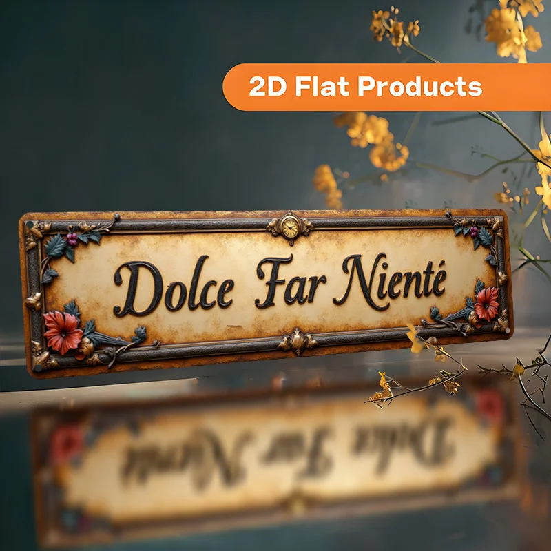 Letrero de pared de aluminio plano 2D, 1 unidad, Vintage 'Dolce Far Niente', decoración de Metal rústica de 3,9x15,7 pulgadas con borde Floral, fácil instalación Pre