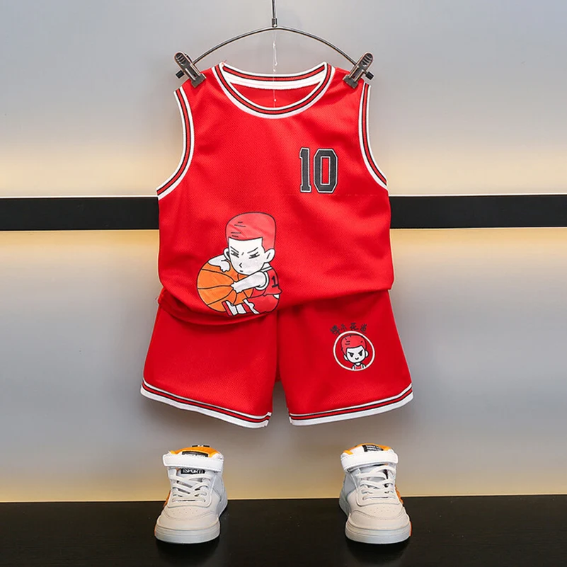 2pcs/summer Cartoon cartoon basketball boy sports Clothes Children's Tracksuit Vest + shorts/2-7Y