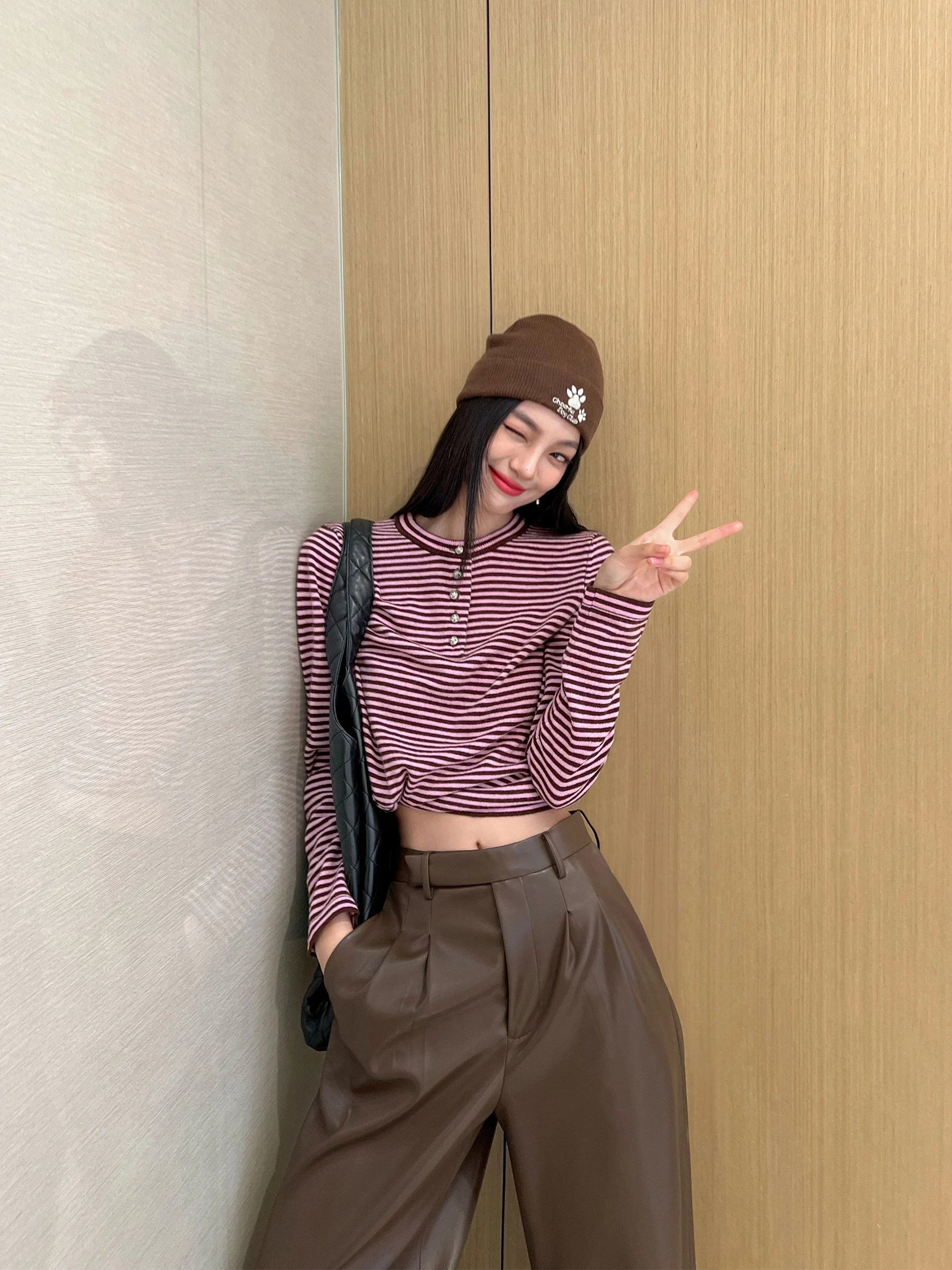 

NancyCavally Lightweight Woolen Knitwear Striped Color Blo Base Layer Sweater Street Sle Breathable Long Sve Women's Top