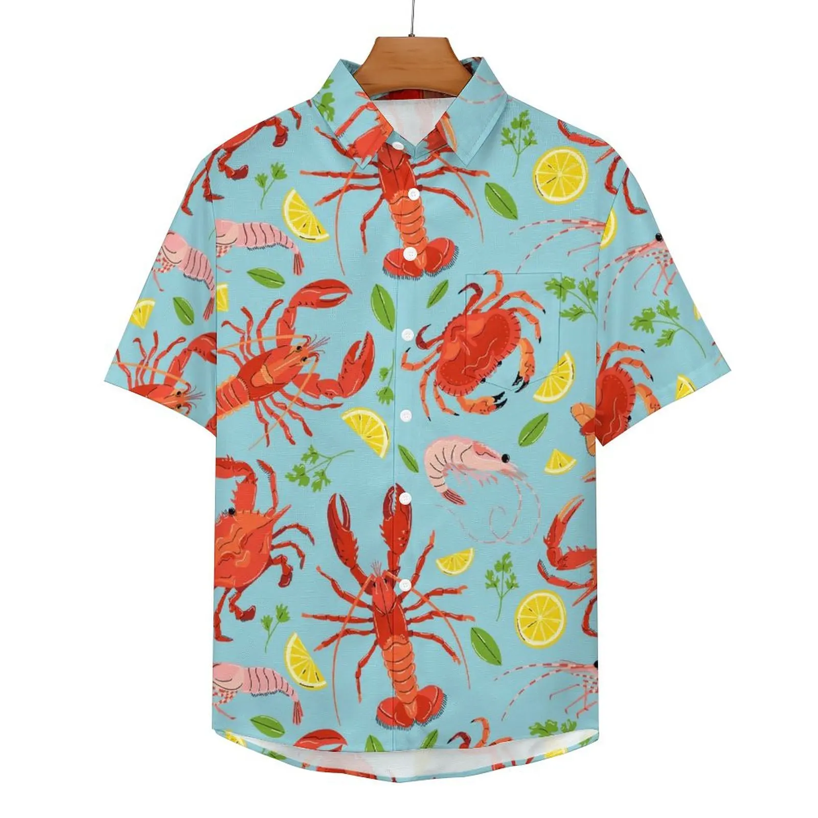 

Cartoon Animal Beach Shirt Lobster Citrus Fruit Hawaii Casual Shirts Mens Trendy Blouses Short Sleeve Graphic Clothes Plus Size