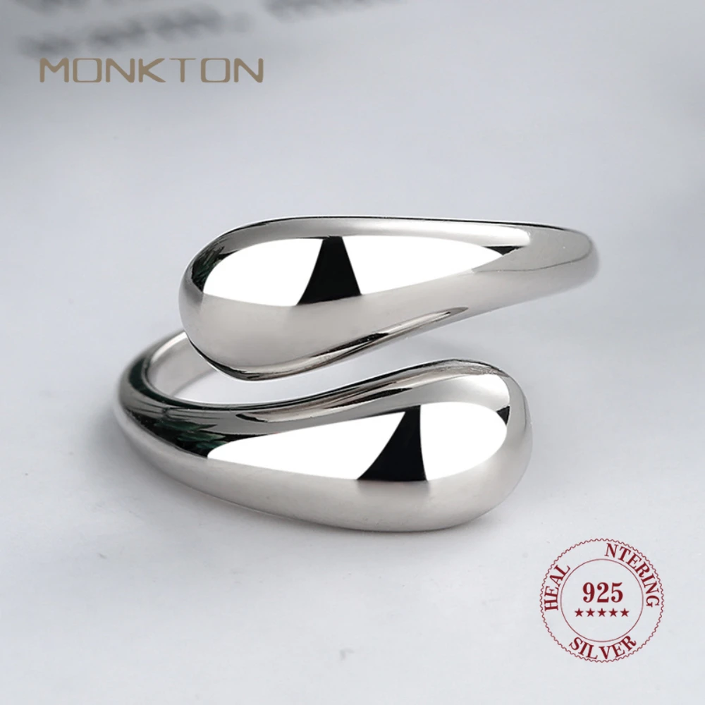 

Monkton 100% 925 Sterling Silver Chunky Water Drop Rings For Women Handmade High Polished Band Statement Ring Girl Gifts