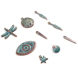 10PCs Antique Copper Vintage Bohemian Charms Ocean Jewelry Dragonfly Shell Metal Pendants for DIY Making Earrings Jewelry