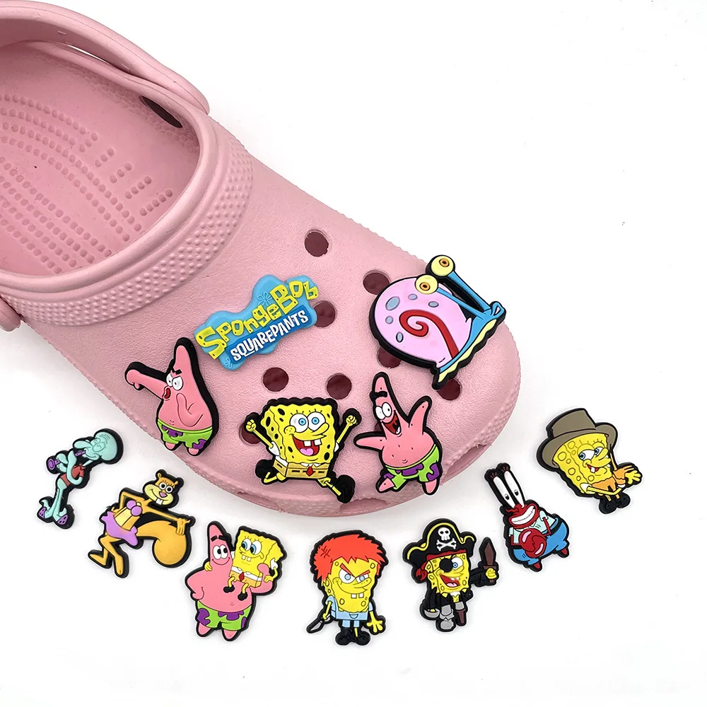 12pcs/set Anime SpongeBob Collection Shoe Charms for shoes DIY Shoe Decorations Shoe Accessories Sandal Decorate for Kids Gifts