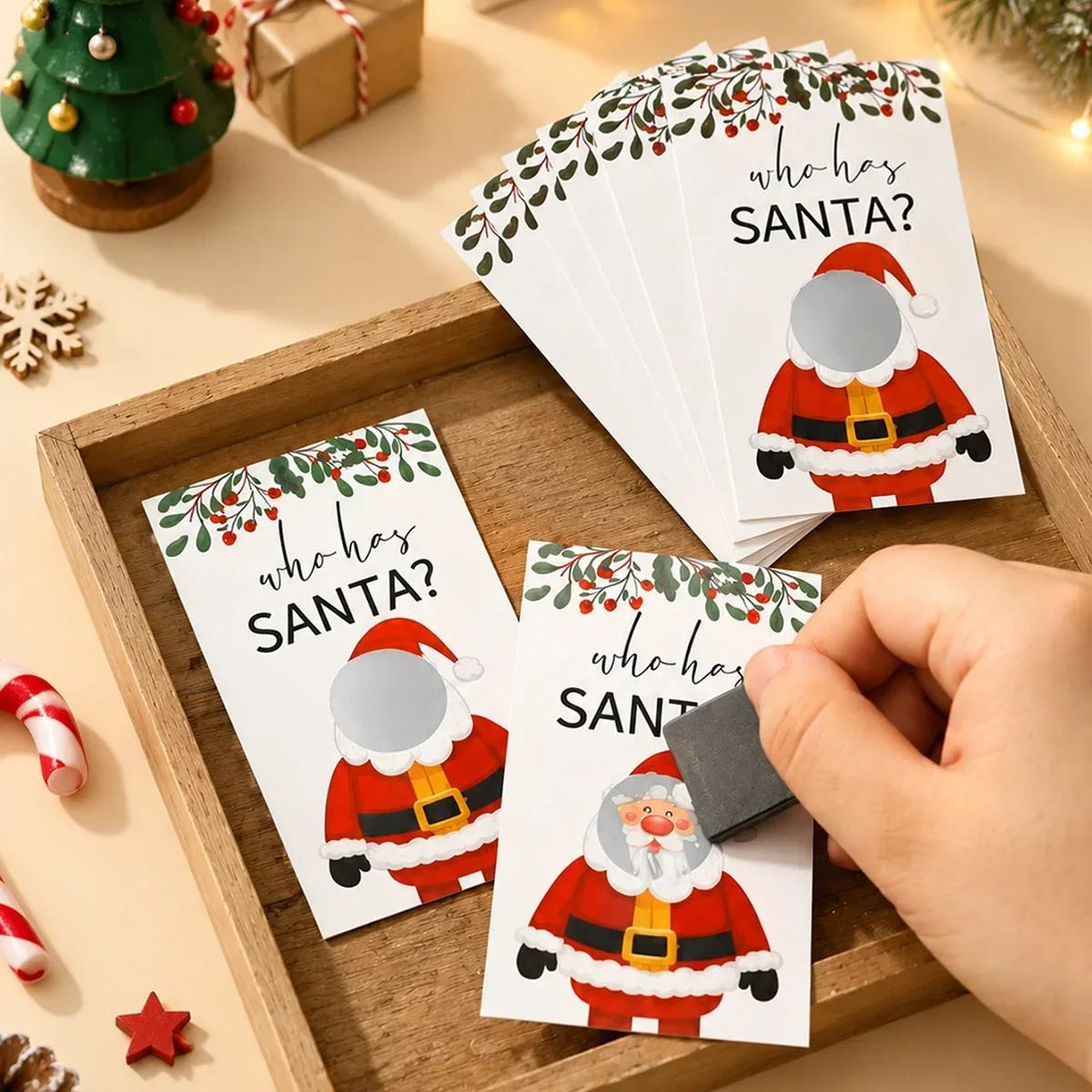 40pcs Christmas Scratch Off Game Cards Santa Pattern Holiday Prize Raffle Cards Family Christmas Gathering Party Favors Supplies