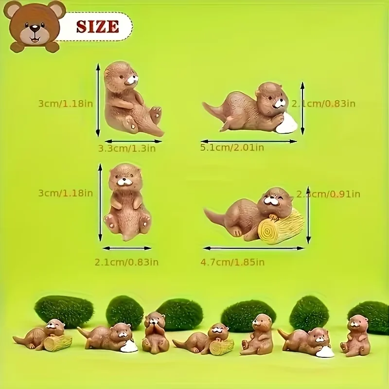 4-Piece Miniature Resin Otter Statues - Cute Animal Figurines with Expressions for DIY Fairy Gardens, Home Decor, and Parties -