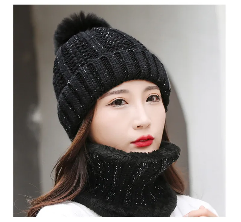 Winter Hoed Womens Beanie Hoeden Dikke Warme Skullies Winter Vrouwen Gebreide Muts B Brief Bonnet Beanie Cap Fietsen Hoed Sjaal 2Pc Sets