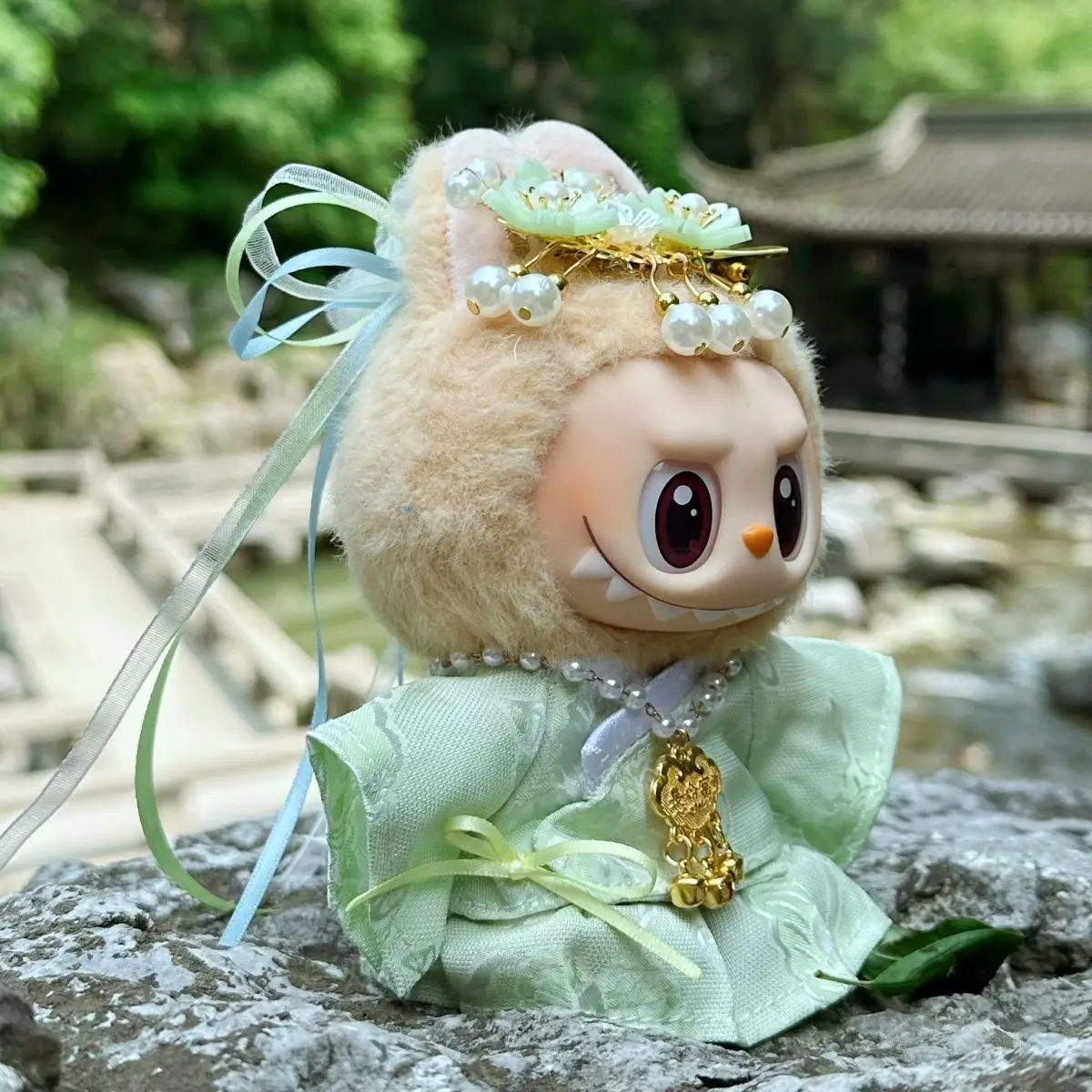 For 17cm Labubu Doll Modern Chinese Style Outfit with Jade Lock Traditional Ropa Labubu Costume Doll Accessory