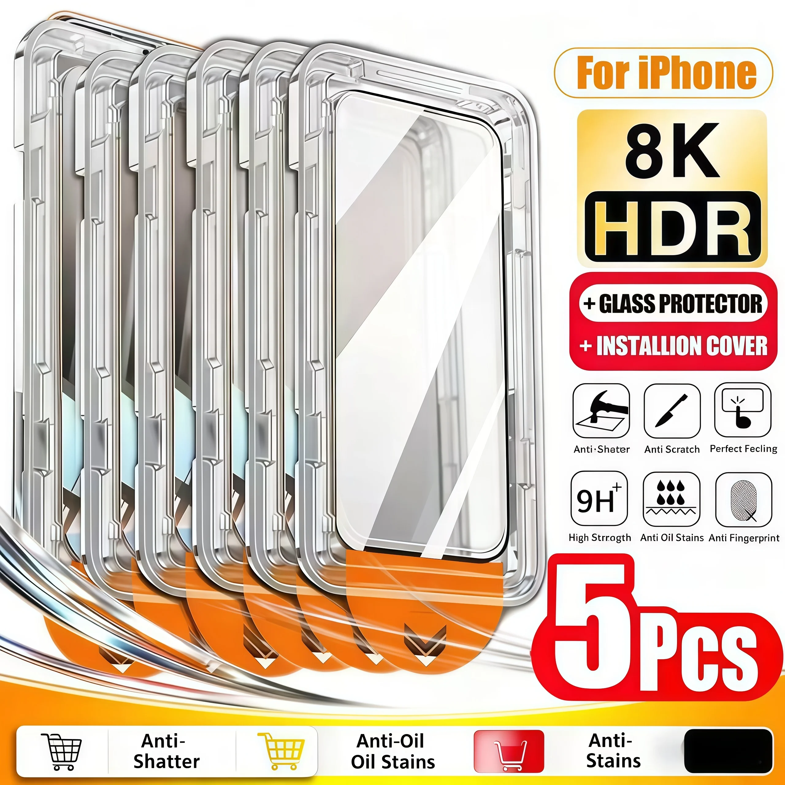 

5 шт. маслофобное покрытие, без пыли, простая установка, защитная пленка для экрана для IPhone 16, 14, 15, 11, 12, 13 17 Pro Max XR XS 14 15 16 Plus