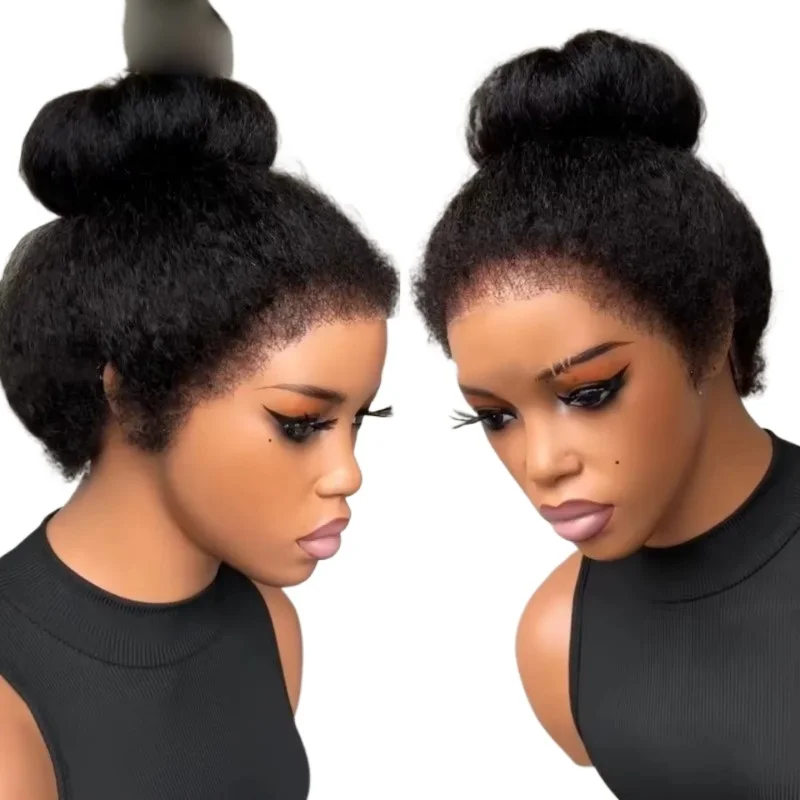 

360 full high definition lace African kink curly human hair wig black female pre-coated 4C edge hairline wig glue free African